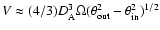 $V\approx(4/3)D_{\rm A}^3\Omega(\theta_{\rm out}^2-\theta_{\rm in}^2)^{1/2}$
