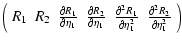 $\displaystyle \left( \begin{array}{cccccc} R_1 & R_2 & \frac{\partial R_1}{\par...
...{\partial\eta_1^2} & \frac{\partial^2 R_2}{\partial\eta_1^2} \end{array}\right)$