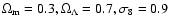$\Omega_{\rm m}=0.3, \Omega_{\Lambda}=0.7, \sigma_8=0.9$
