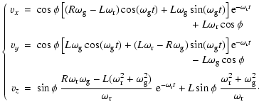$\displaystyle \left\{
\begin{array}{rcl}
v_x & = & \cos\phi\left[(R\omega_{\rm ...
...frac{\omega_{\rm r}^2+\omega_{\rm g}^2}{\omega_{\rm r}}\cdot
\end{array}\right.$