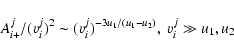 \begin{displaymath}%
A^j_{i+}/(v^j_i)^2\sim (v^j_i)^{-3u_1/(u_1-u_2)}, \ v^j_i \gg u_1,u_2
\end{displaymath}