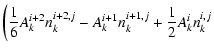 $\displaystyle \left( \frac 16A_k^{i+2}n_k^{i+2,j}-A_k^{i+1}n_k^{i+1,j}+
\frac 12A_k^{i}n_k^{i,j} \right.$
