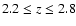 $2.2\le z\le2.8$