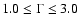 $1.0 \leq\Gamma \leq 3.0$