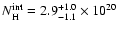 $N^{\rm int}_{\rm H}= 2.9^{+1.0}_{-1.1}\times10^{20}$