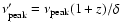 $\nu_{\rm peak}'=\nu_{\rm
peak}(1+z)/\delta$