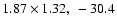 $1.87 \times 1.32, ~-30.4$