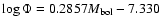 $\log
\Phi=0.2857M_{\rm bol}-7.330$