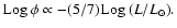 ${\rm Log}~ \phi \propto - (5/7) {\rm Log}~(L/L_\odot) .
$