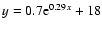 $y = 0.7 {\rm e}^{0.29x}+18$