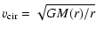 $\displaystyle v_{\rm cir} = \sqrt{GM(r)/r}$