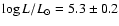$\log L/L_{\odot}=5.3 \pm 0.2$