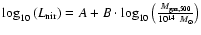 $\log_{10}\left({L_{\rm nir}}\right) = A
+ B\cdot \log_{10} \left({M_{\rm gas,500} \over 10^{14}~{M}_{\odot}}\right)$
