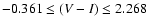 $-0.361\leq (V-I) \leq 2.268$