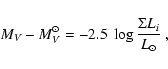 \begin{displaymath}M_{V} - M_{V}^{\odot} = -2.5 \ \log \frac{\Sigma L_{i}}{L_{\odot}} ~,
\end{displaymath}