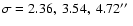 $\sigma = 2.36, \ 3.54, \ 4.72 \hbox{$^{\prime\prime}$ }$