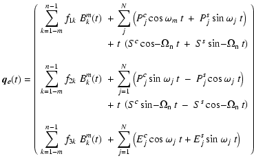 $\displaystyle %
\vec{q}_e(t) = \left(
\begin{array}{ l@{\;} l@{\;} l}
\displays...
...j} \cos \omega_j ~ t +
E^s_{j} \sin \omega_j ~ t \right)
\\
\end{array}\right)$