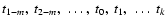$t_{1-m}, ~ t_{2-m}, ~ \ldots, ~ t_0, ~ t_1, ~
\ldots ~ t_k$