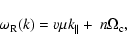 \begin{displaymath}%
\omega _{\rm R}(k)=v\mu k_{\parallel}+~ n\Omega _{\rm c},
\end{displaymath}