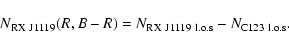 \begin{displaymath}N_{\rm RX~J1119}(R,B-R) = N_{\rm RX~J1119\ l.o.s} - N_{\rm C123\ l.o.s}.
\end{displaymath}