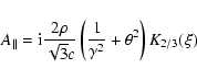 \begin{displaymath}%
A_{\parallel}={\rm i}\frac{2\rho}{\sqrt{3}c}\left(\frac{1}{\gamma^2}+\theta^{2}\right) K_{2/3}(\xi)
\end{displaymath}