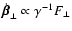 $\dot{\vec{\beta}}_{\perp} \propto \gamma^{-1} F_{\perp}$
