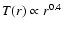 $T(r) \propto
r^{0.4}$