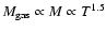 $M_{\rm gas}\propto M \propto T^{1.5}$