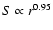 $S\propto r^{0.95}$