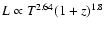 $L\propto T^{2.64}(1+z)^{1.8}$