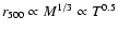 $r_{500} \propto M^{1/3} \propto T^{0.5}$