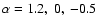 $\alpha=1.2,\ 0,\ -0.5$