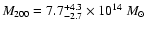 $M_{200} = 7.7^{+4.3}_{-2.7}\times 10^{14}~{M}_\odot$