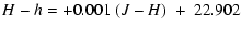 $\displaystyle H-h = +0.001~ (J-H) \; + ~22.902$