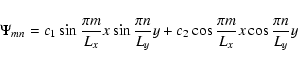 \begin{displaymath}\Psi_{mn}=c_{1}\sin\frac{\pi m}{L_{x}}x\sin\frac{\pi n}{L_{y}}y+c_{2}\cos\frac{\pi m}{L_{x}}x\cos\frac{\pi n}{L_{y}}y
\end{displaymath}