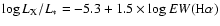 $\log{L_{\rm
X}/L_*}=-5.3+1.5\times\log{EW({\rm H}\alpha)}$