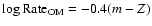 $\log {{\rm Rate_{OM}}} = -0.4 (m - Z)$