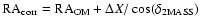 ${\rm RA}_{\rm corr} = {\rm RA}_{\rm OM} + \Delta X / \cos (\delta_{{\rm 2MASS}})$
