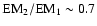 $\rm EM_2/EM_1\sim 0.7$
