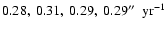 $0.28,~0.31,~0.29,~0.29\hbox{$^{\prime\prime}$ }~\rm{yr^{-1}}$