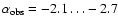 $\alpha_{\rm obs}=-2.1\dots-2.7$