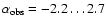 $\alpha_{\rm obs}=-2.2\dots 2.7$