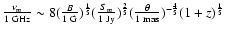 $\frac{\nu_m}{1~
{\rm GHz}}\sim8(\frac{B}{1~{\rm G}})^{\frac{1}{5}}(\frac{S_m}{1...
...}})^{\frac{2}{5}}(\frac{\theta}{1~{\rm
mas}})^{-\frac{4}{5}}(1+z)^{\frac{1}{5}}$