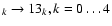 $_k\rightarrow13_k, k=0\ldots4$