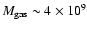 $M_{\rm gas} \sim 4\times 10^{9}$