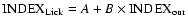 ${\rm INDEX}_{\rm Lick} = {A + B}\times {\rm INDEX}_{\rm our}$