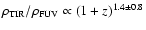 $\rho_{\rm TIR}/\rho_{\rm FUV}\propto (1+z)^{1.4\pm 0.8}$