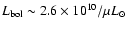 $L_{\rm bol} \sim 2.6 \times 10^{10} / \mu \mbox{$L_{\odot}$ }$