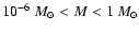 $10^{-6}~M_\odot<M<1~M_\odot$