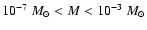 $10^{-7}~M_\odot<M<10^{-3}~M_\odot$